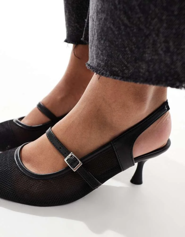 New Look New Look mesh kitten heel slingback in black 4