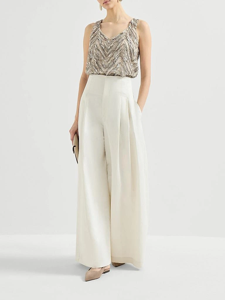 Brunello Cucinelli Crispy Silk Top with Dazzling Chevron Embroidery 6