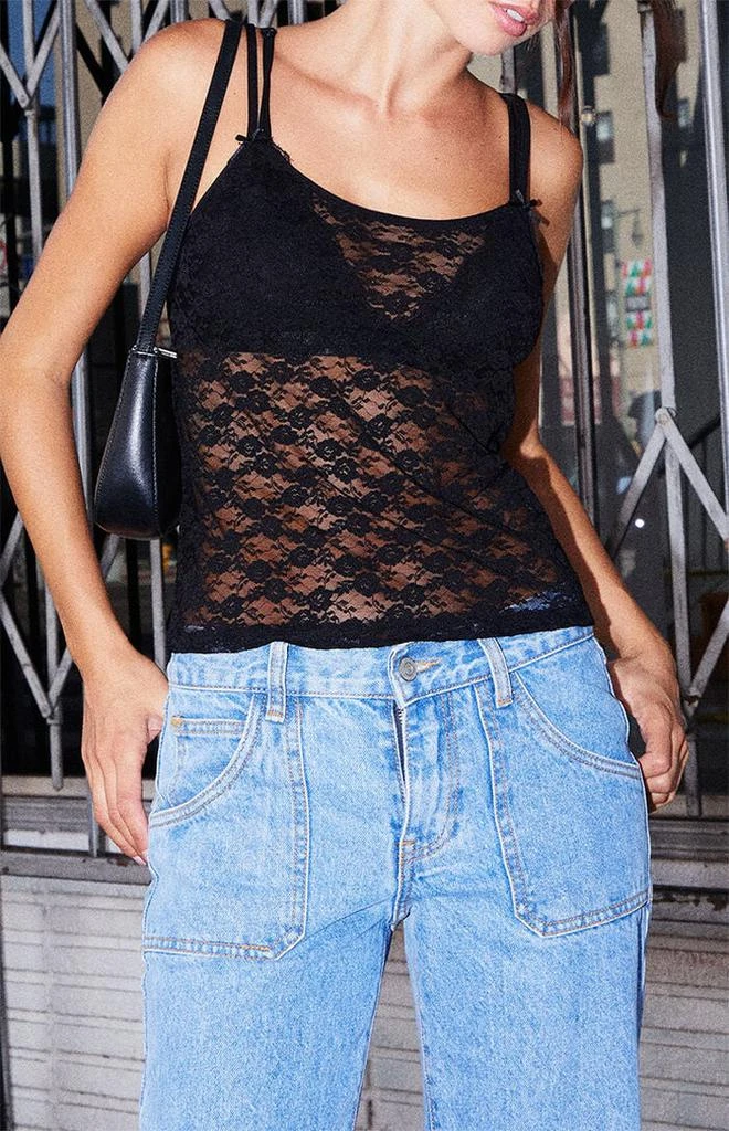 John Galt Black Sheer Lace Cropped Tank Top 1