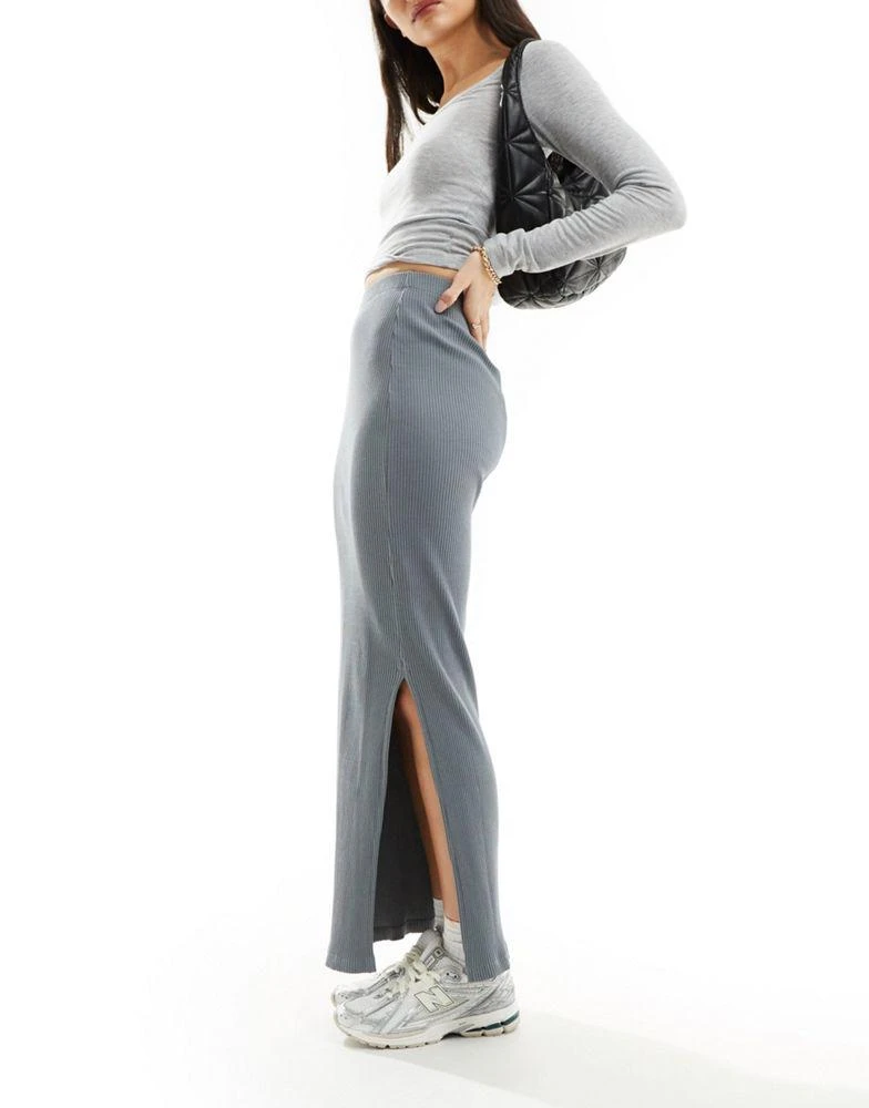ASOS ASOS DESIGN ribbed split side midi skirt in grey 2