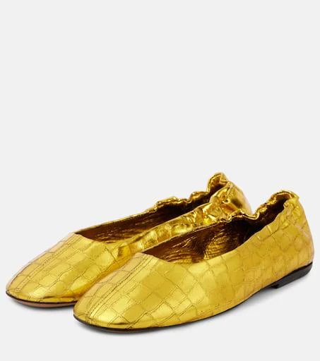 Dries Van Noten Croc-effect metallic leather ballet flats 4