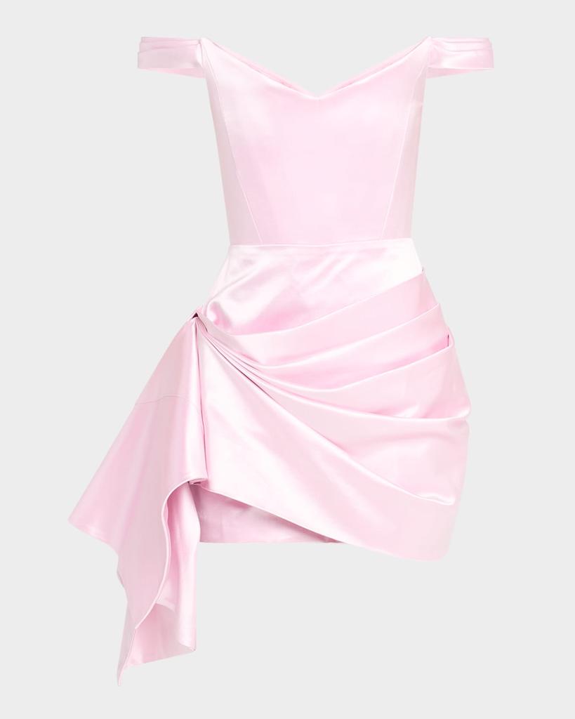 Alex Perry Off-The-Shoulder Draped Duchesse Satin Mini Dress