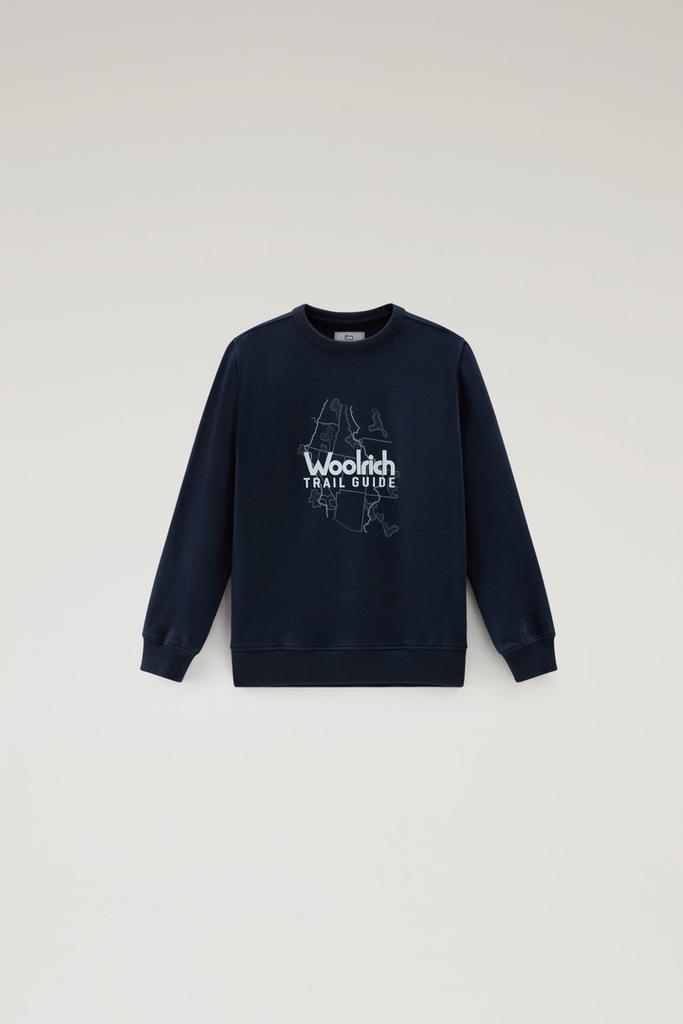 Woolrich Boys' Pure Cotton Crewneck Sweatshirt with Print - Boys - Blue