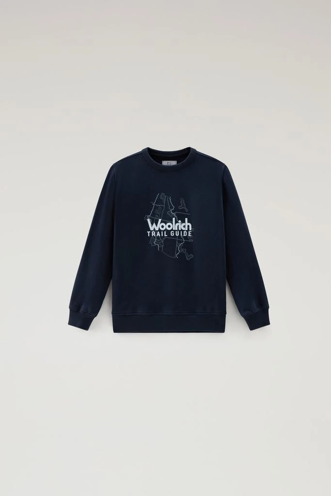 Woolrich Boys' Pure Cotton Crewneck Sweatshirt with Print - Boys - Blue 1