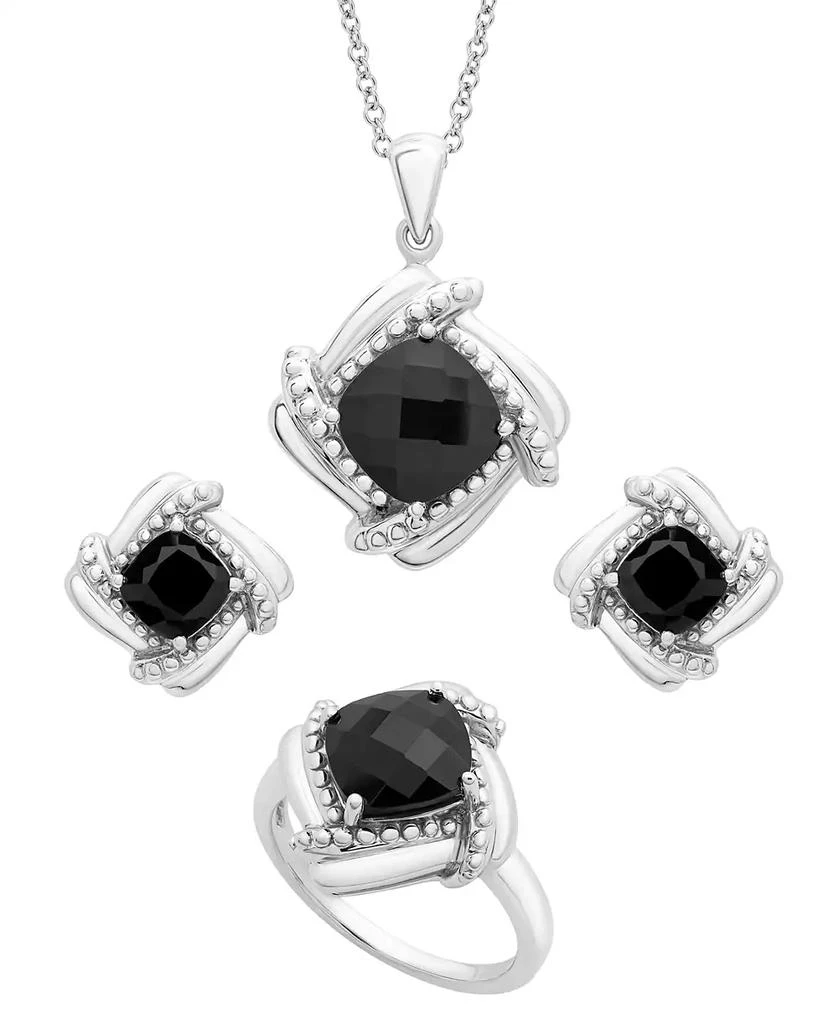 Macy's Onyx Box Set (Pendant, Earrings & Ring) in Sterling Silver 1