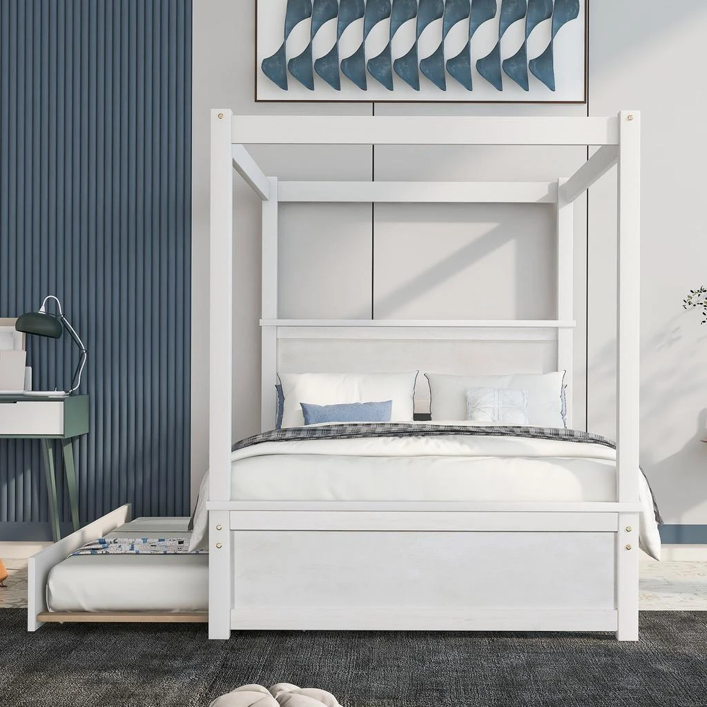 Streamdale Furniture Streamdale Wood Canopy Bed With Trundle Bed 2