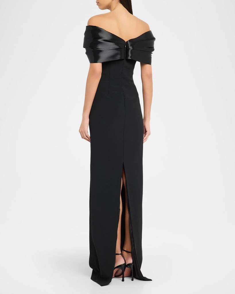 Pamella Roland Liquid Satin Off-The-Shoulder Crepe Gown 3