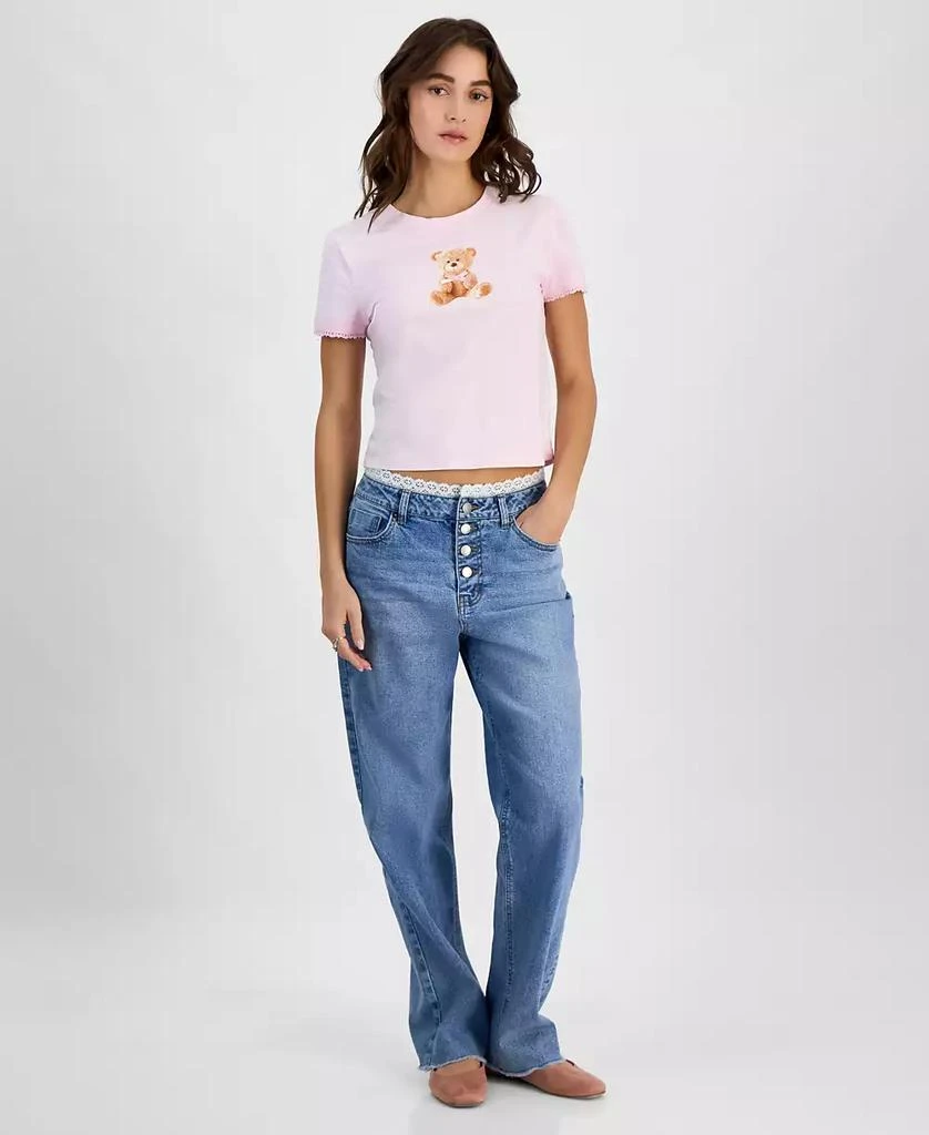 Rebellious One Juniors' Teddy Bear Bow Mineral Wash Graphic T-Shirt 1