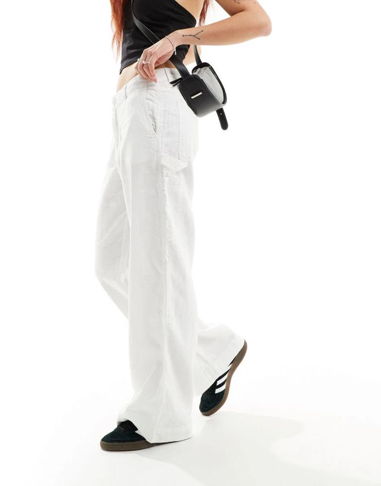 Weekday Weekday Jamie linen mix workwear trousers in white 1