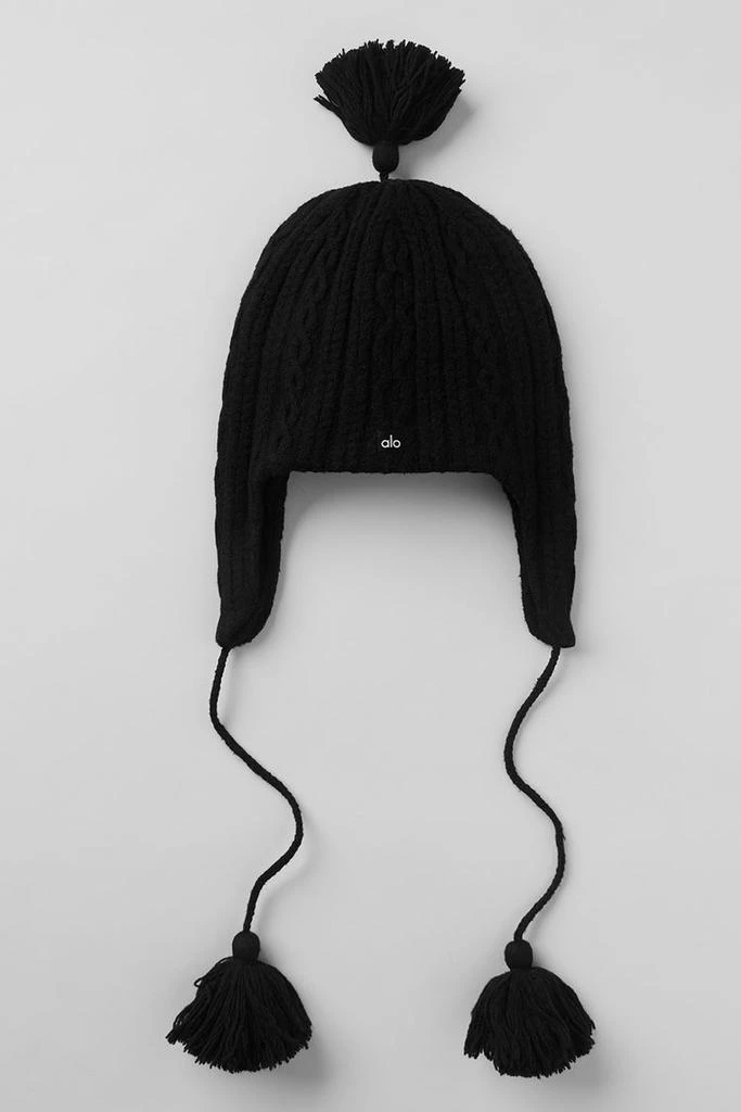 Alo Cable Knit Winter Bliss Earflap Beanie - Black 1