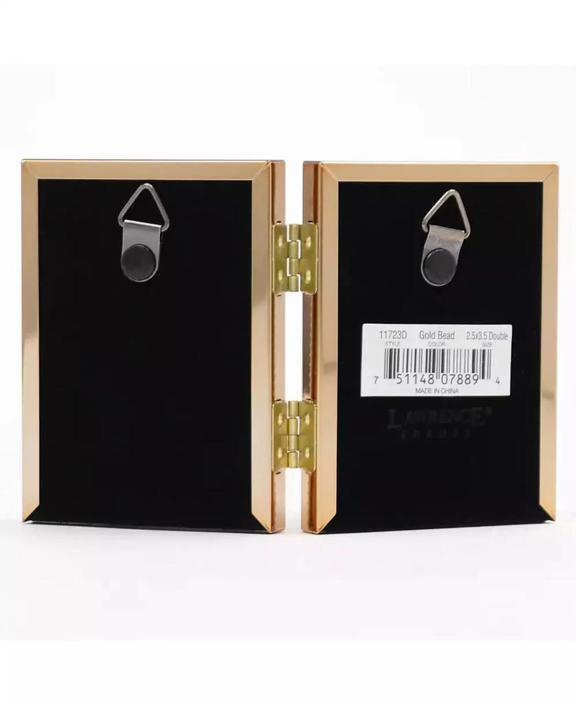 Lawrence Frames Polished Metal Hinged Double Picture Frame - Bead Border Design, 2.5" x 3.5" 3
