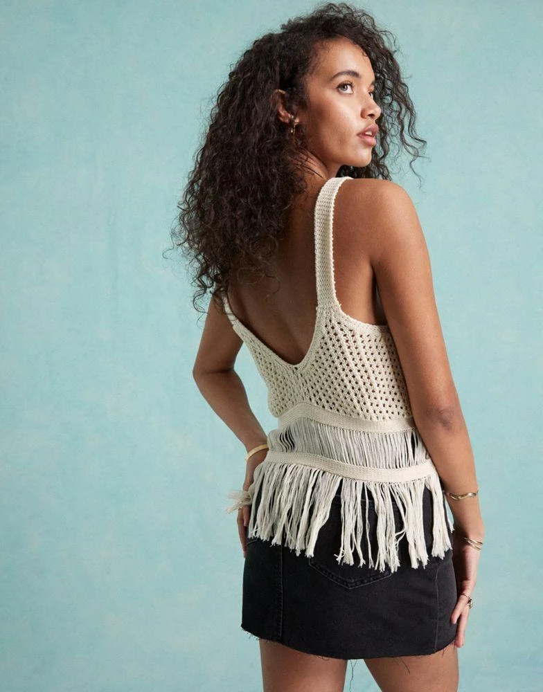 Miss Selfridge crochet fringe hem vest top in cream – On Sale Now