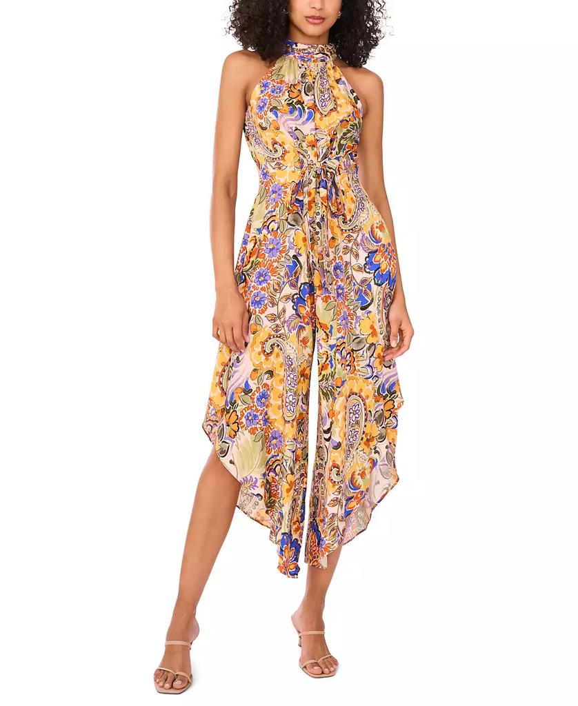 MSK Petite Printed Halter Wide-Leg Jumpsuit