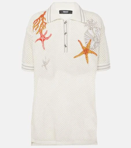 Versace Embroidered crochet cotton polo shirt 1