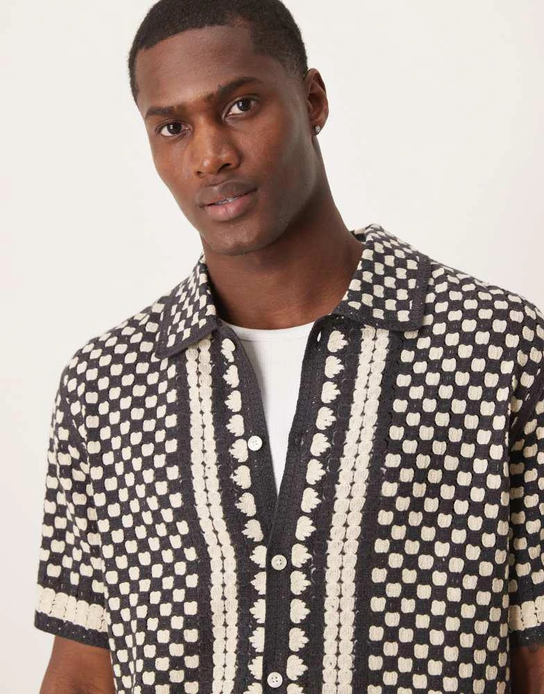 Abercrombie & Fitch Abercrombie & Fitch crochet knitted abstract  shirt in black multi 4