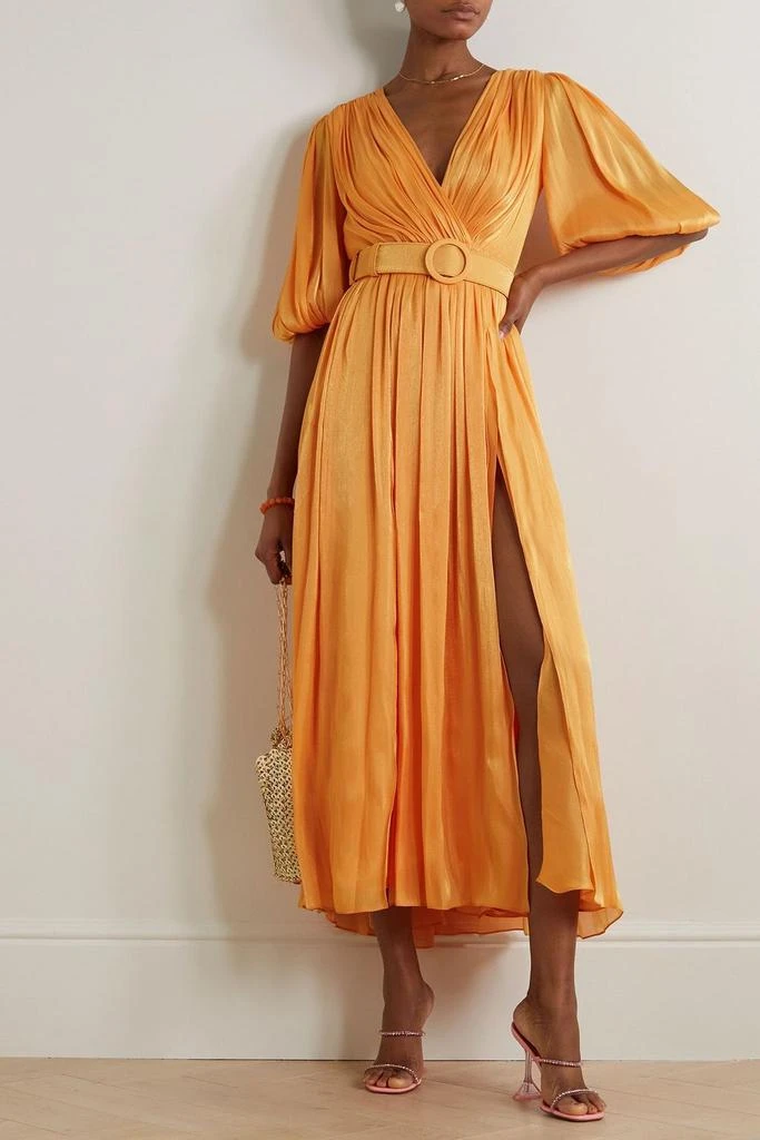 Costarellos Brennie belted metallic lamé midi dress 2