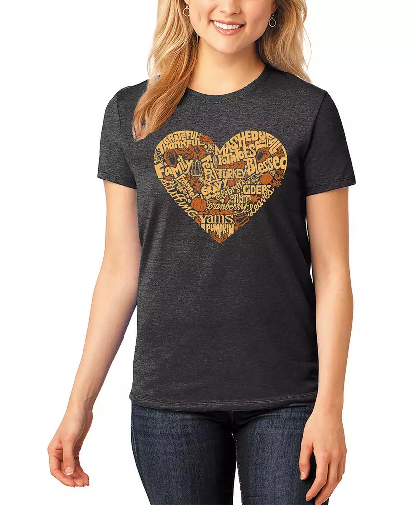LA Pop Art Women's Thanksgiving Heart Premium Blend Word Art T-Shirt