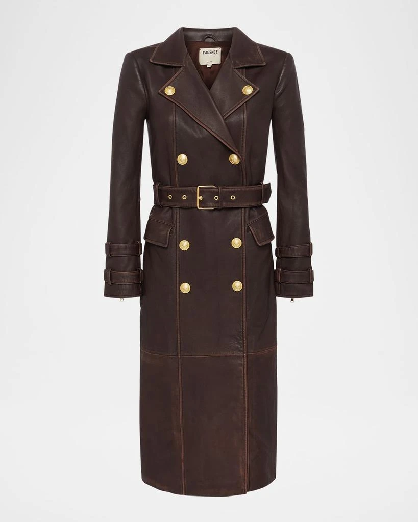 L'Agence Celina Double-Breasted Leather Trench Coat 1