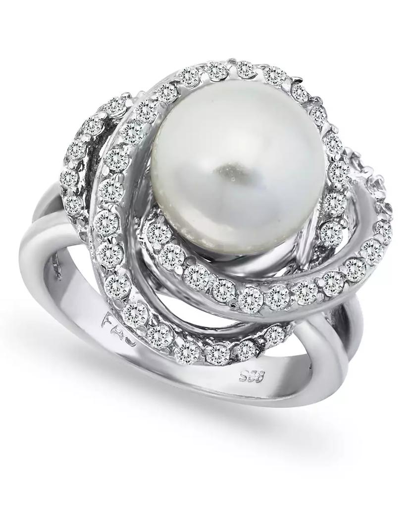 Macy's Imitation Pearl and Cubic Zirconia Pave Swirl Ring in Silver Plate