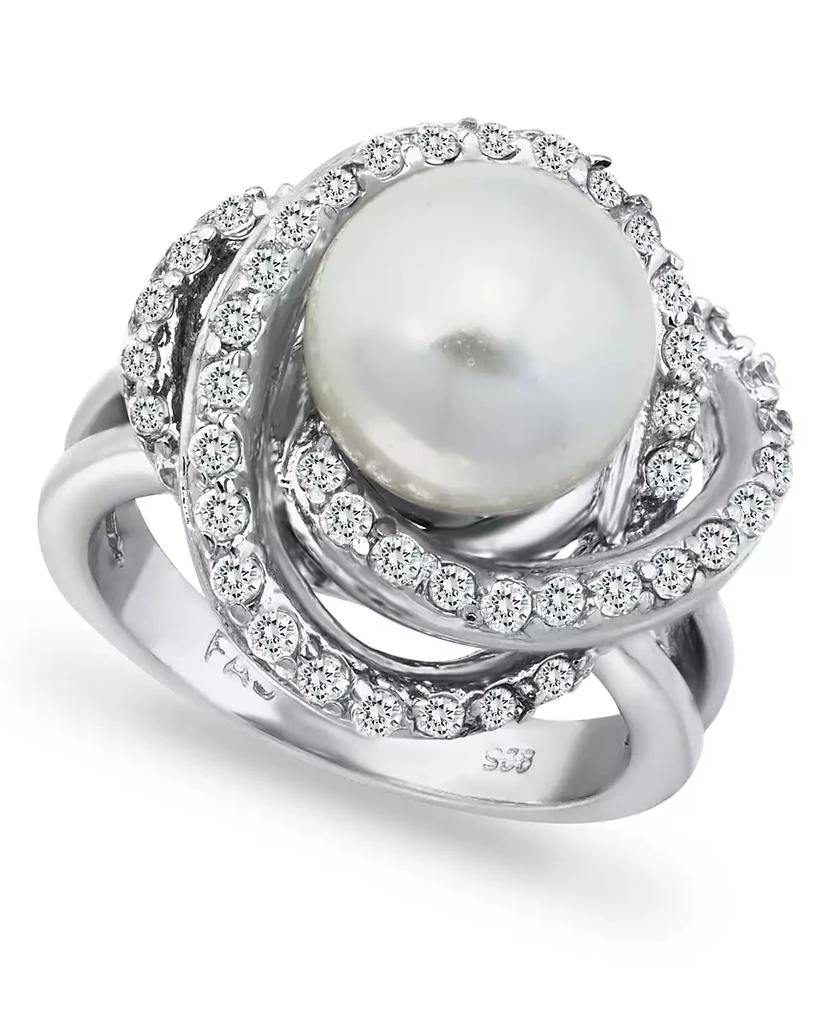 Macy's Imitation Pearl and Cubic Zirconia Pave Swirl Ring in Silver Plate 1