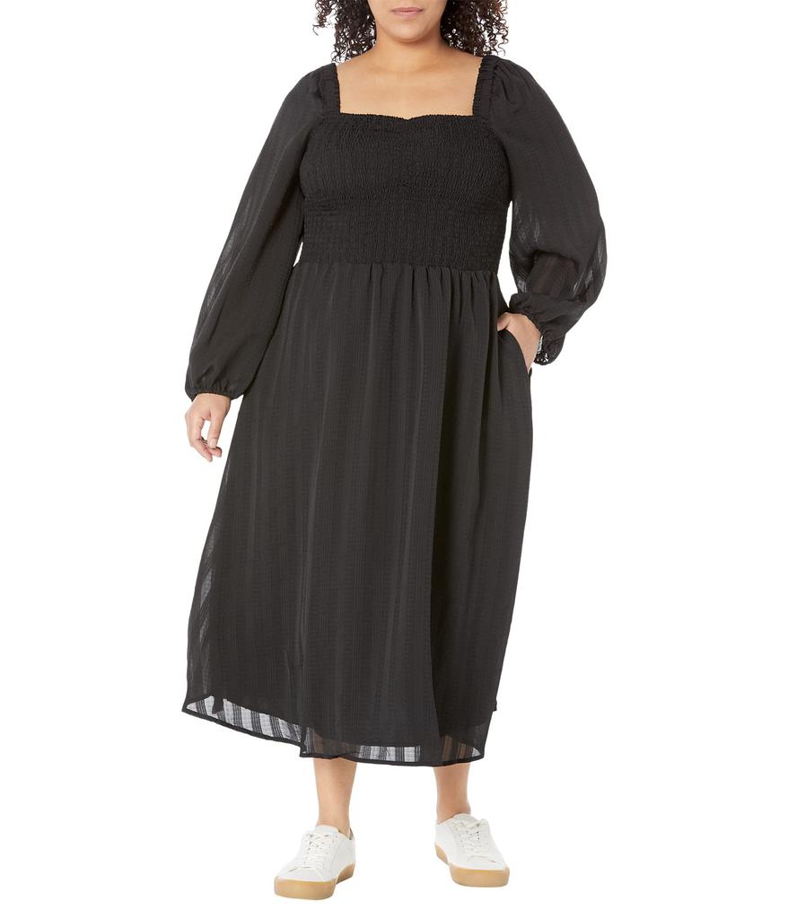 (取寄) メイドウェル レディース プラス エミネ ロング スリーブ ルーシュド ルシエ ミディ ドレス - シアサッカー ストライプ Madewell women Plus Emine Long Sleeve Ruched Lucie Midi Dress - Seersucker Stripe True Black Plus Emine Long Sleeve Ruched Lucie Midi Dress - Seersucker Stripe