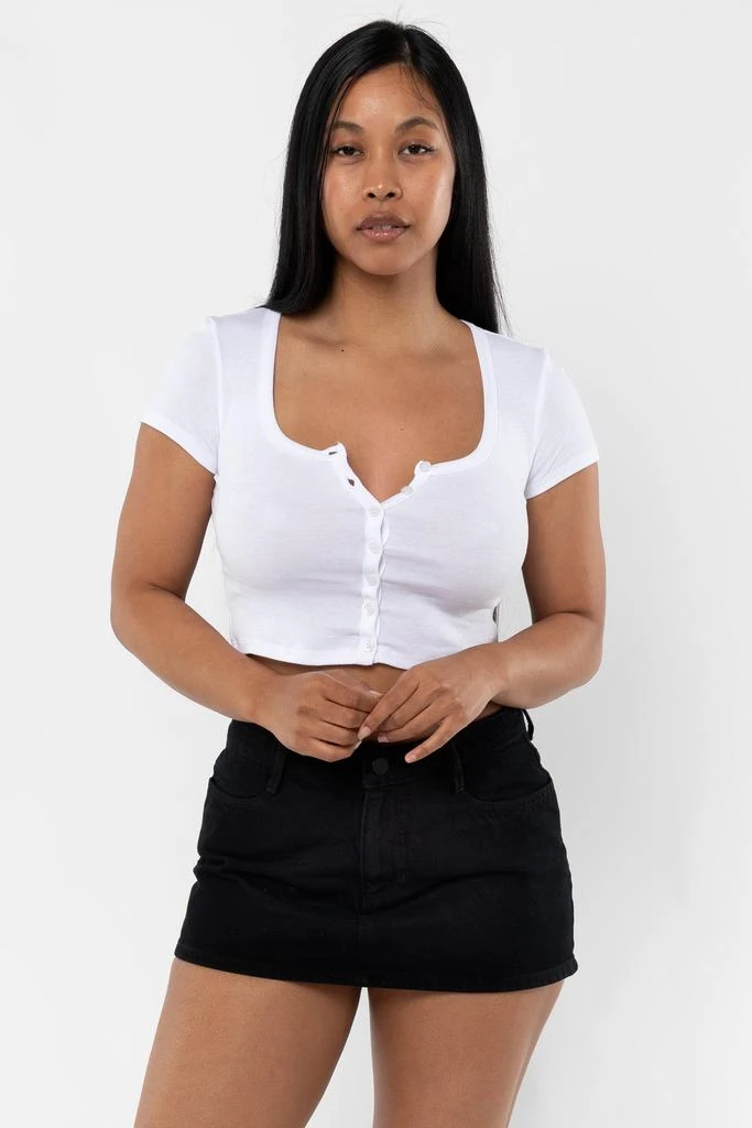 Los Angeles Apparel 43025 - Baby Rib Short Sleeve Button Up Crop Top 8