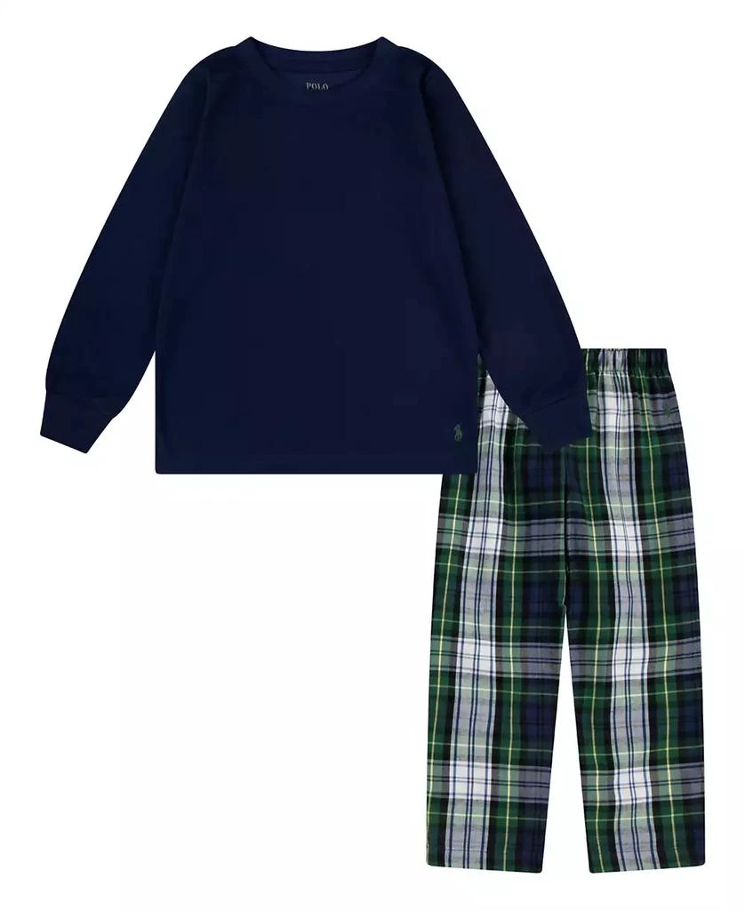 Ralph Lauren Boys and Girls Toddler 2-Piece Long-Sleeve T-Shirt and Woven Pant Pajama Set