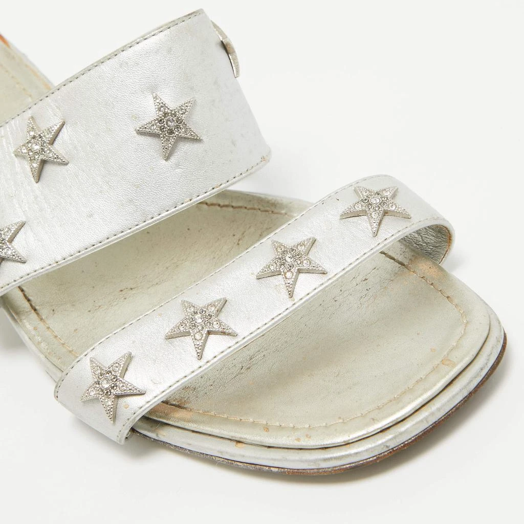 Chanel Chanel Silver Leather Star Crystal Embellished Slide Sandals Size 38.5 10