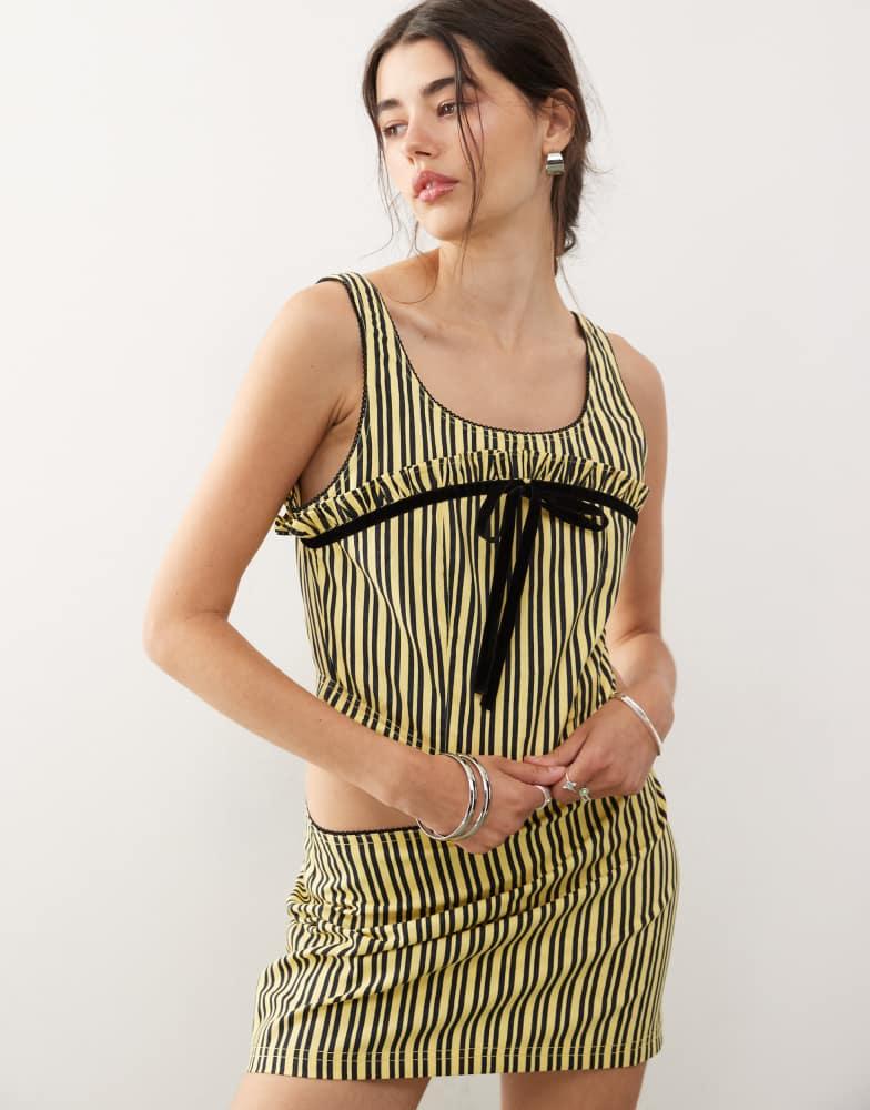 COLLUSION COLLUSION striped top with trim detail co-ord in yellow stripe