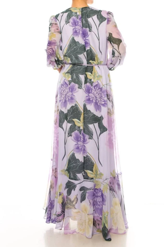 Maison Tara Floral Maxi Three Fourth Sleeve High Low Dress In Lavender Multi 3