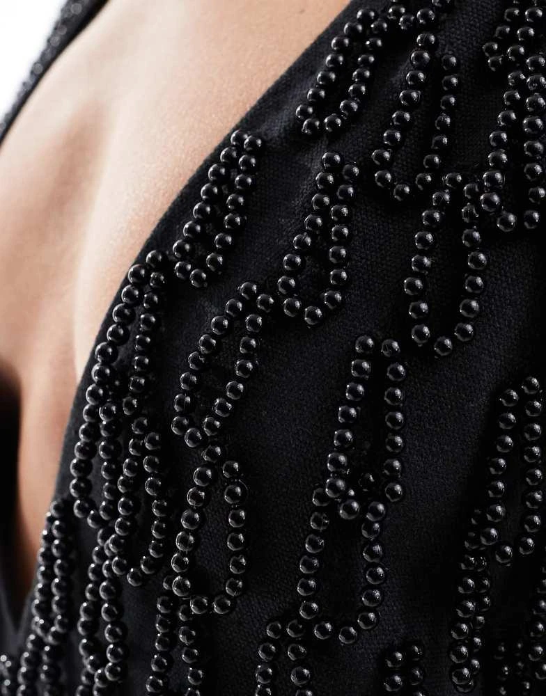 ASOS ASOS DESIGN deep v neckline embellished mini shift dress in black 2