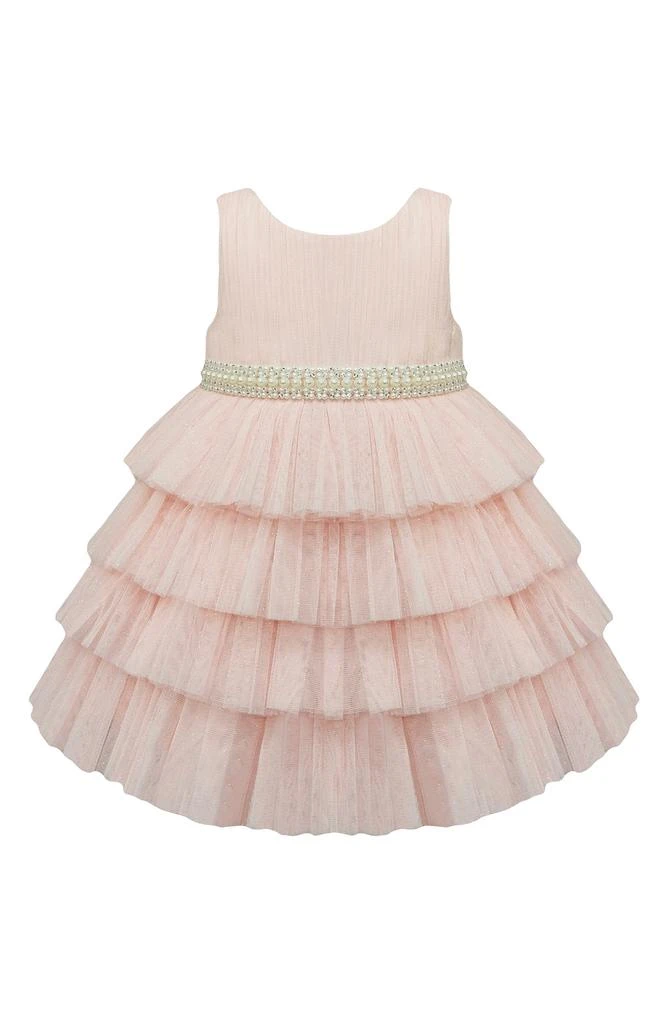 strapless open back dress St. Germain Embellished Long Sleeve Mini Dress in Blush