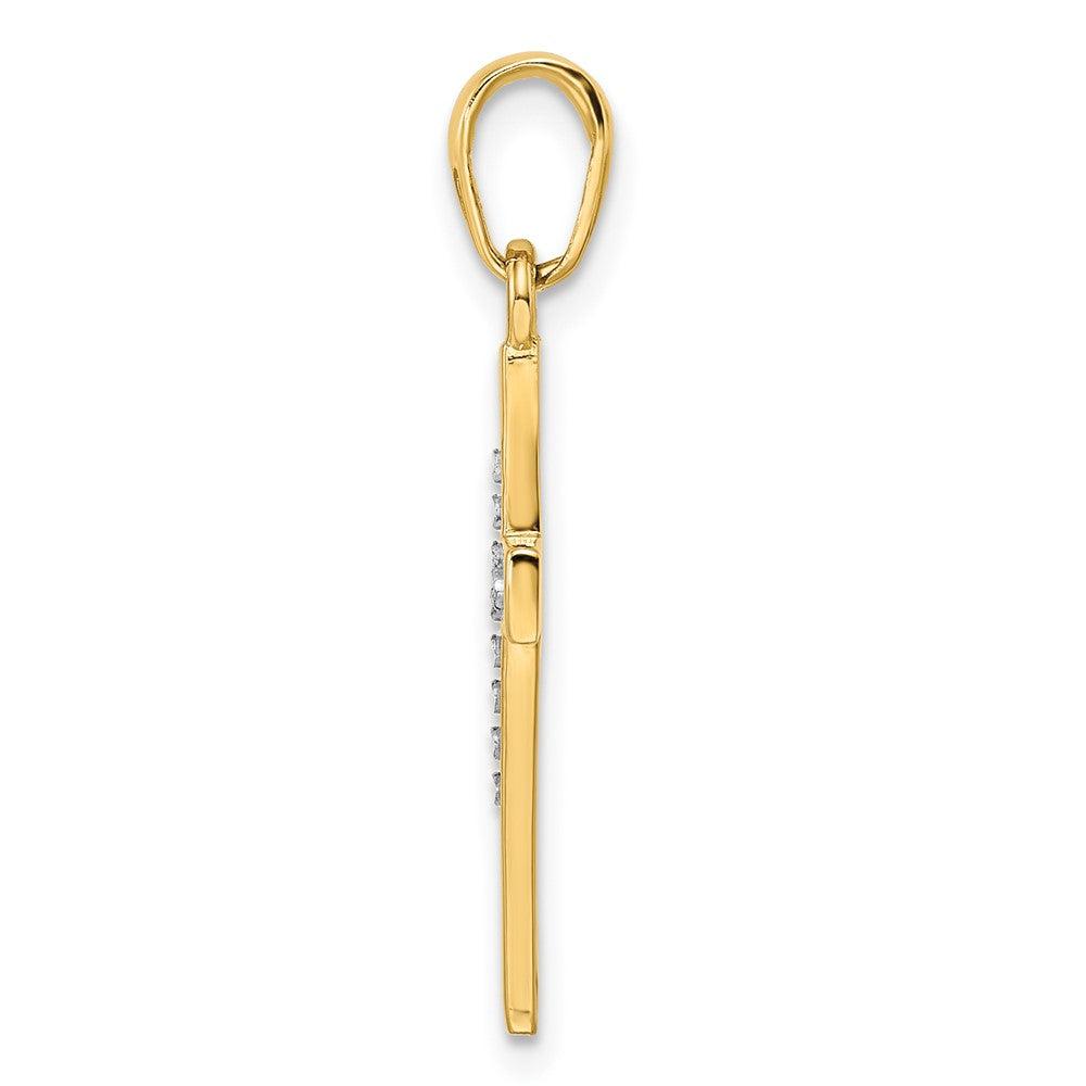 Diamond2Deal 14k Yellow Gold Rhodium Diamond-Cut Cross Pendant