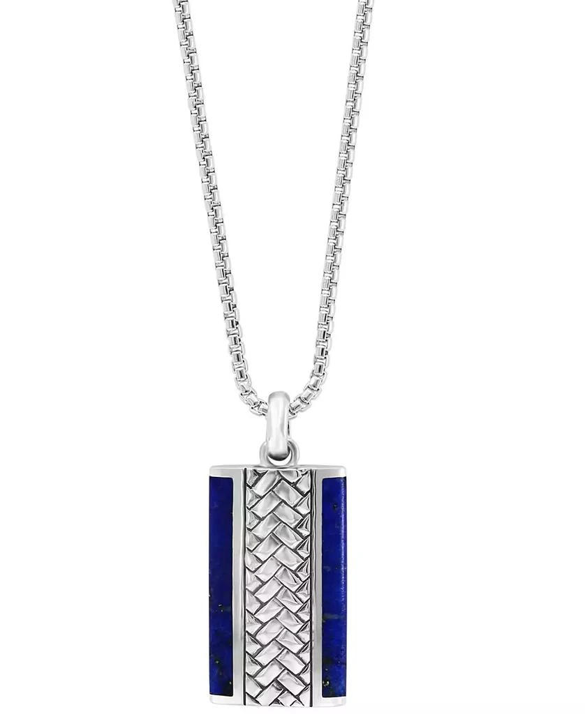 Effy EFFY® Men's Lapis Lazuli Woven-Look 22" Pendant Necklace in Sterling Silver 2