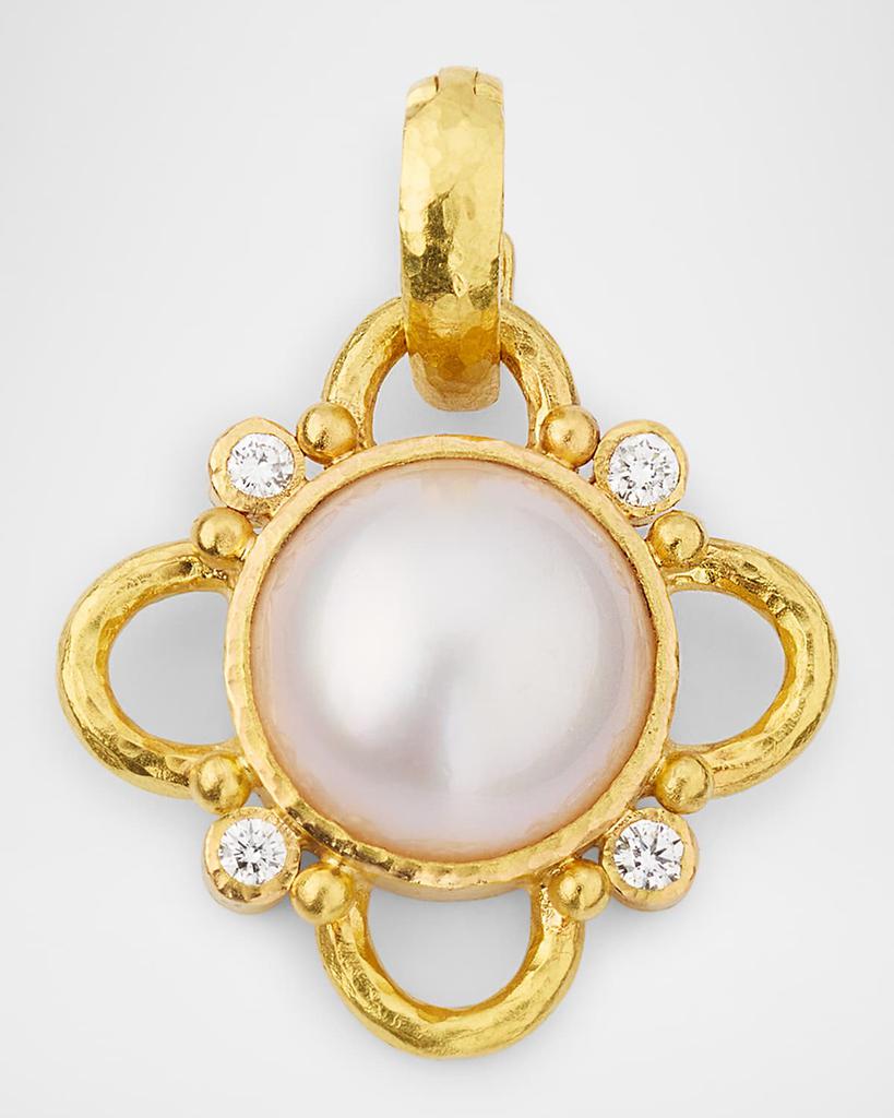 Elizabeth Locke 19K Yellow Gold 14mm Mabe Pearl Pendant with Four Diamonds