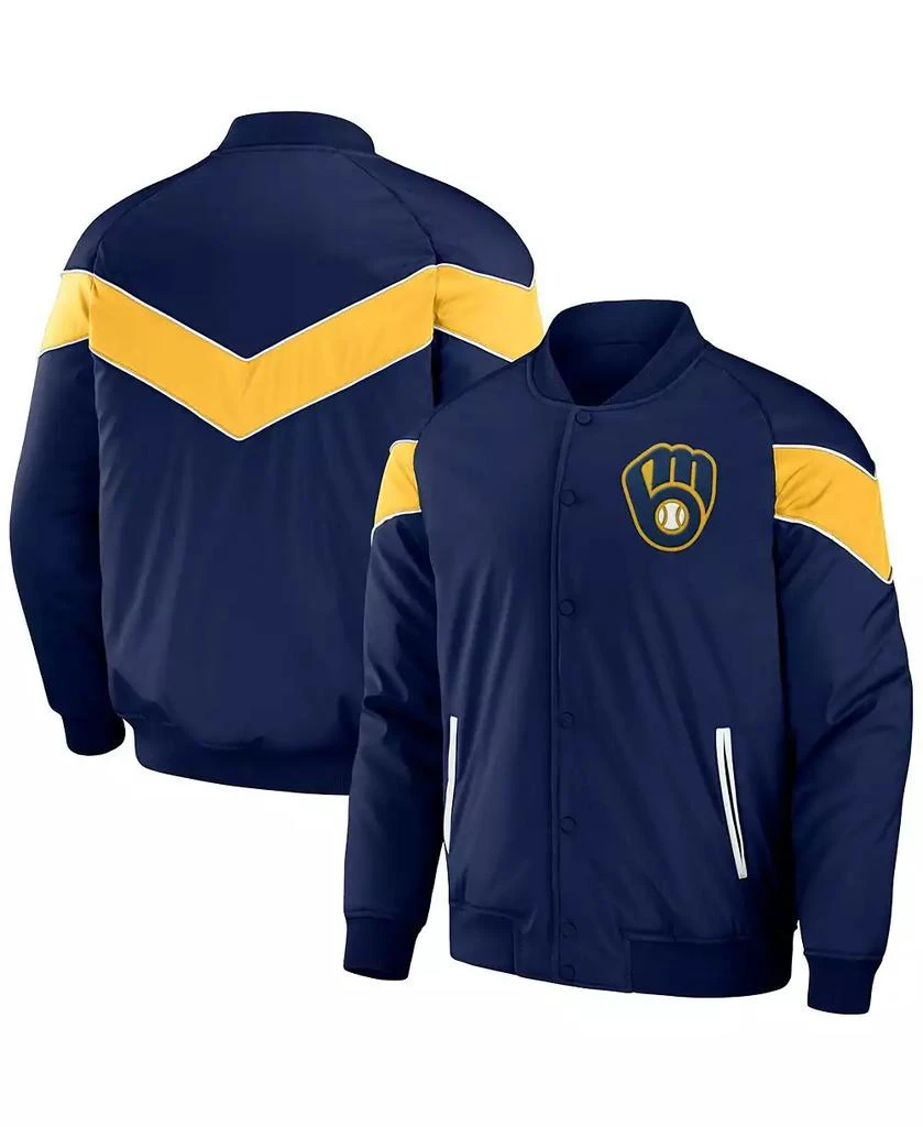 Fanatics Men's Darius Rucker Collection By Navy Milwaukee Brewers Baseball Raglan Full-Snap Jacket 1