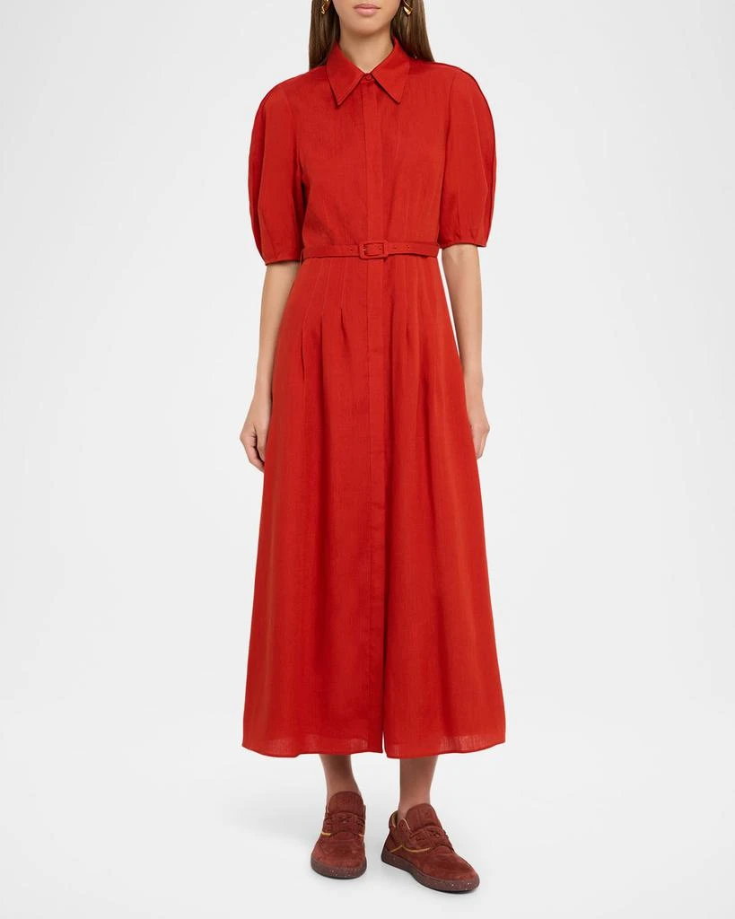 Gabriela Hearst Maude Puff-Sleeve Belted Linen Midi Shirtdress 2