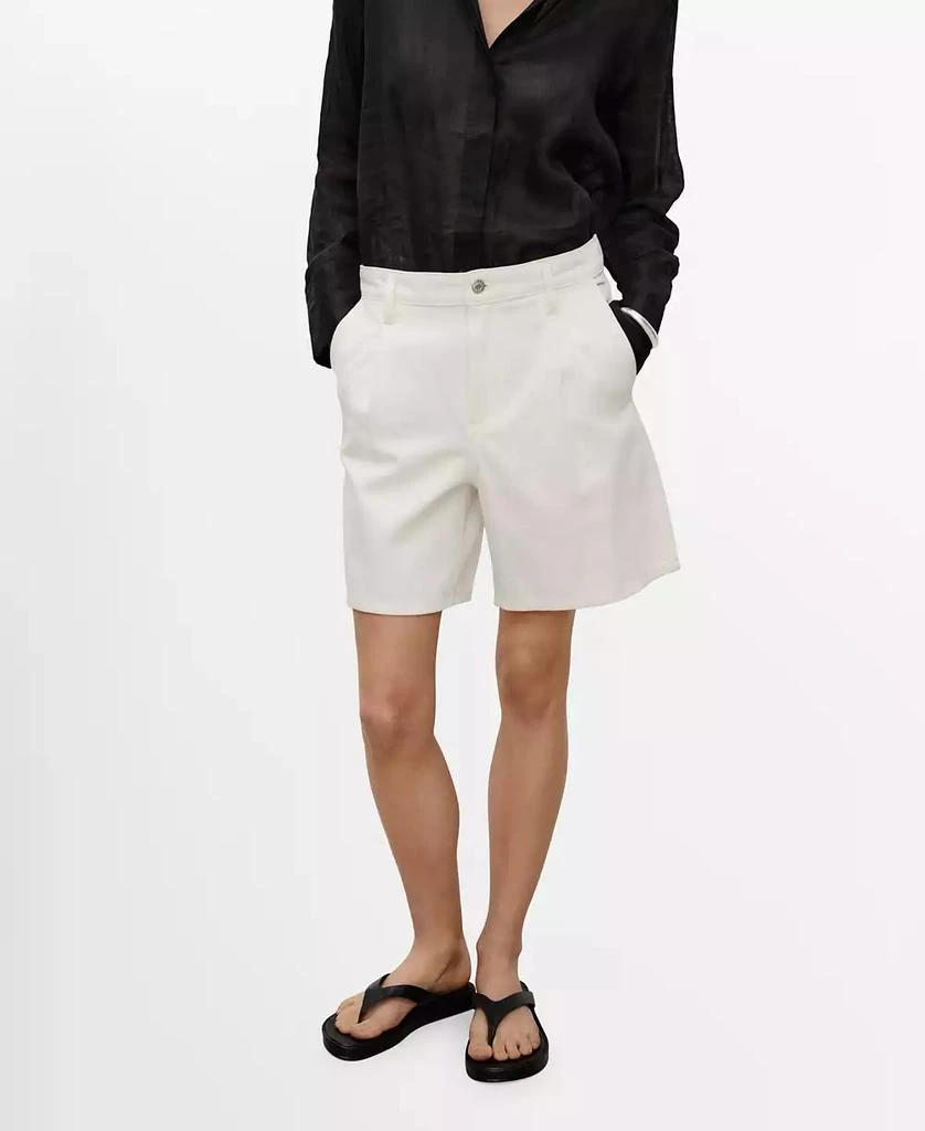 Mango Women's Pleated Denim Bermuda Shorts 1