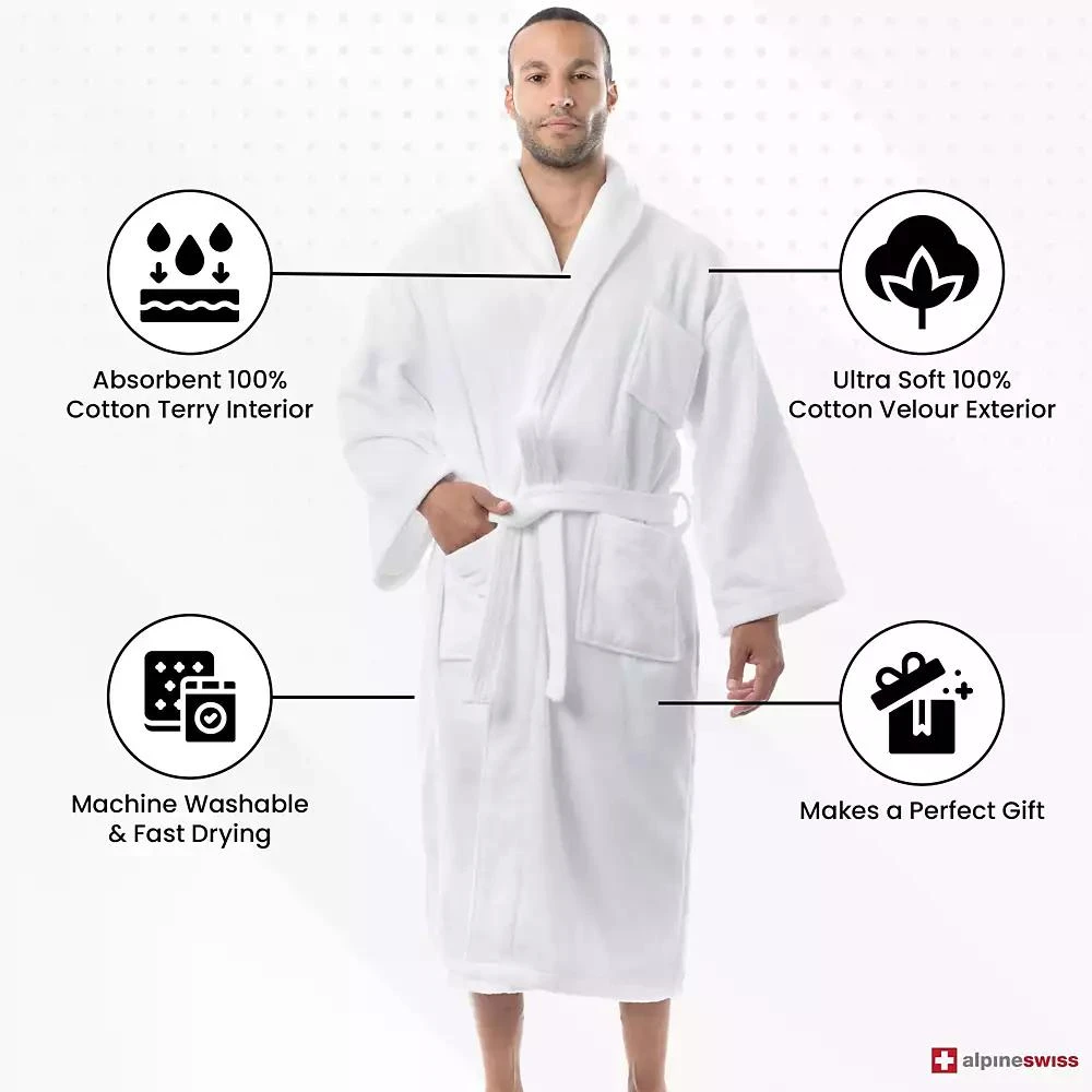 Alpine Swiss Pure Cotton Men Terry Cloth Bathrobe Super Absorbent Hotel Spa Robe 3