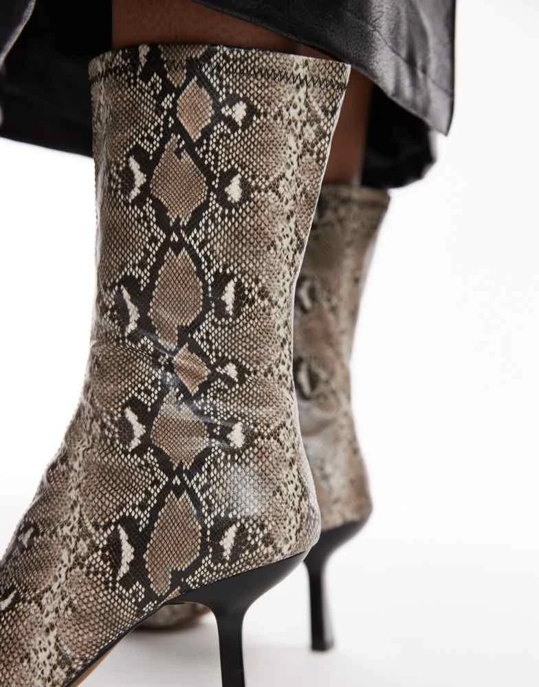 Topshop Piya high heeled ankle boots in snake print – On Sale Now