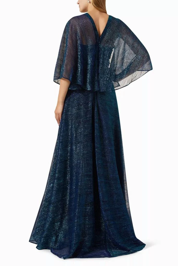 Talbot Runhof Talbot Runhof - Hottie Metallic Voile 3/4 Sleeve V Neck Gown 3