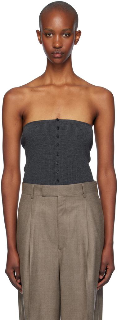 Shop Gray Super Fine Wool High Gauge Rib Knit Bandeau Top on Sale
