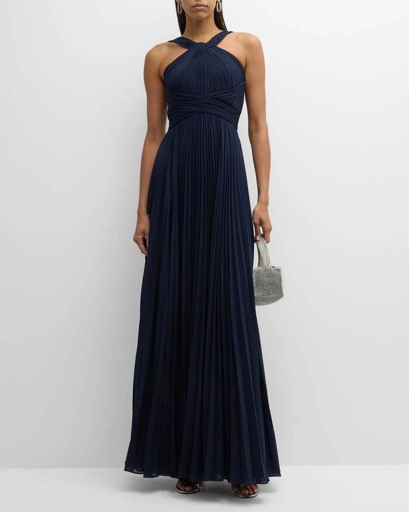 Teri Jon Pleated Twist-Front A-Line Halter Gown 2