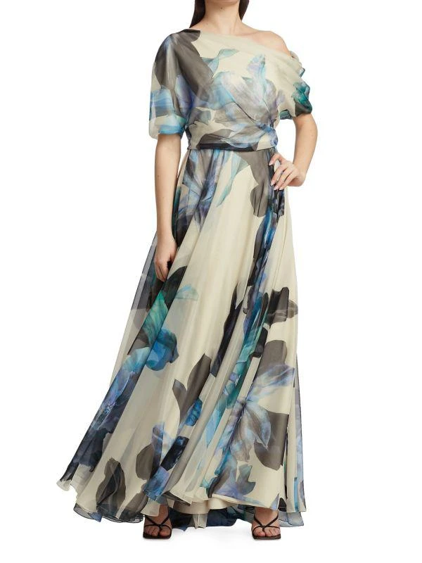 amsale floral chiffon dress Amsale Women's Floral Chiffon Dress - Ocean Blue