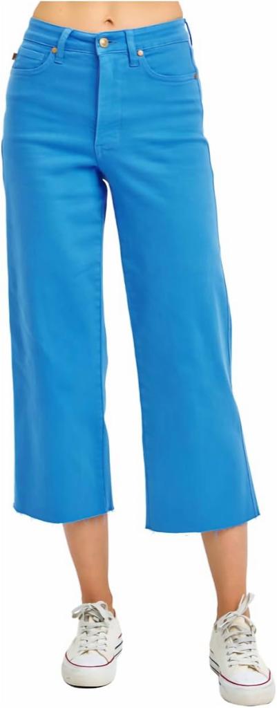 Judy Blue High Rise Control Top Wide Leg Crop Jeans In Sky Blue