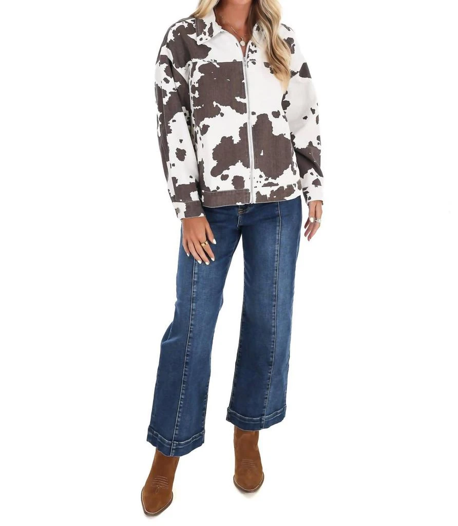 LE LIS Le Lis - A Cowgirl
s Favorite Cow Print Denim Jacket 3
