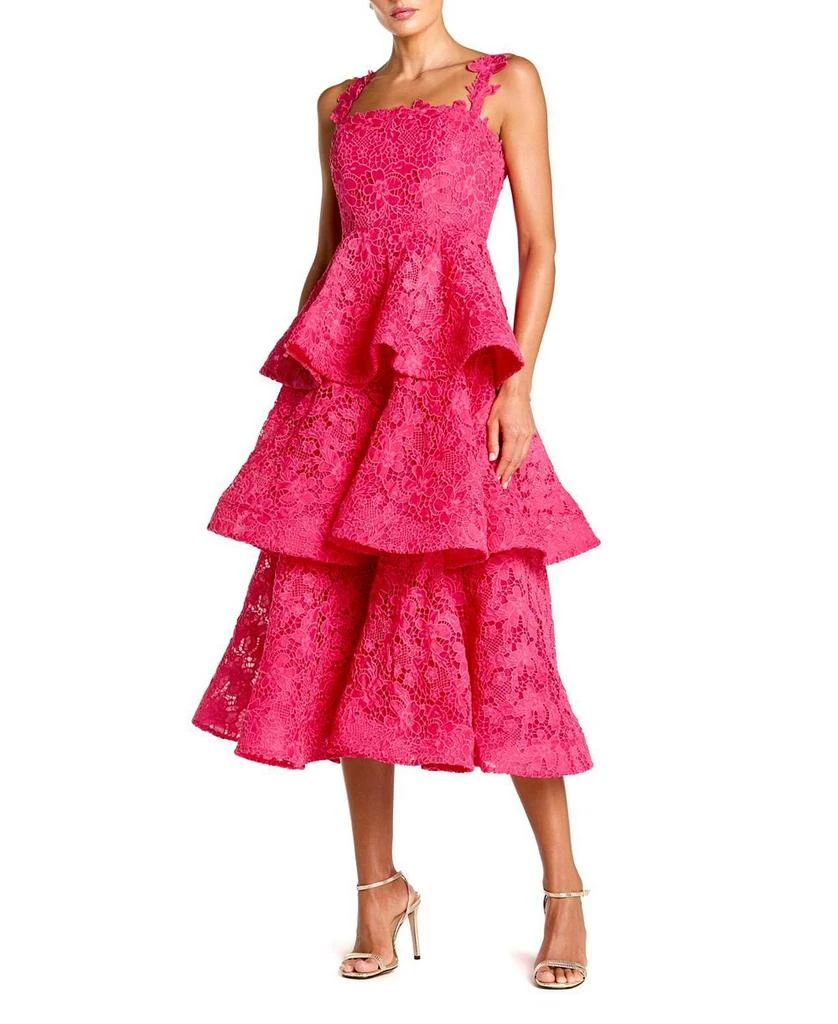 open lace back dress Mac Duggal Long Sleeve A Line Floral Evening Dress main image 1