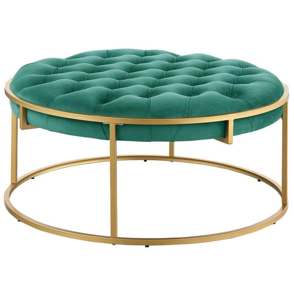 Best Master Furniture Conmara Velvet Round Accent Ottoman Green, Gold