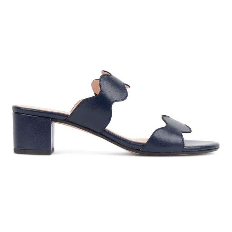 Patricia Green Palm Beach Block Heel Scalloped Sandal Navy Leather