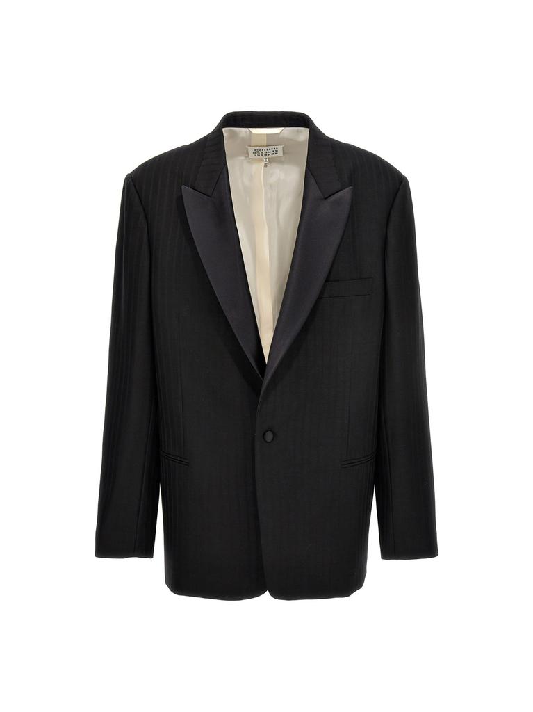 ジャケット MAISON MARGIELA Striped single breast blazer jacket Black MAISON MARGIELA Striped Single Breast Blazer Jacket Blazer